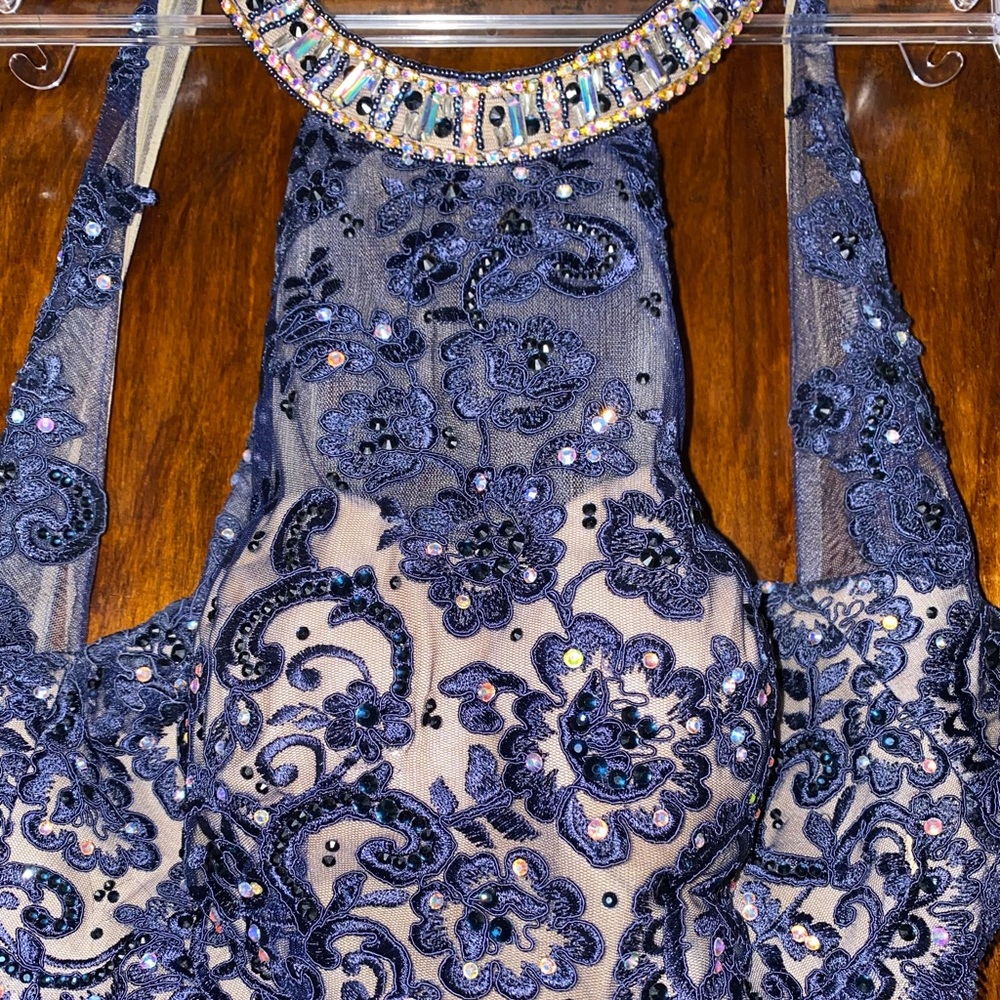 Alyce Paris two piece navy blue prom dress - Picture 4 of 12